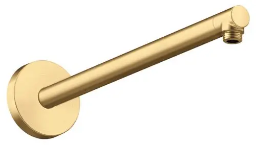 Brausearm in Mattgold, gerade Form mit Wandmontage. Anschluss für Duschkopf sichtbar. Produkt von AXOR.